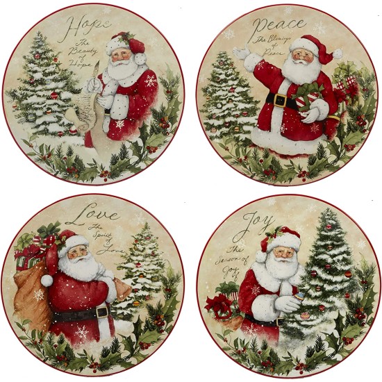  Holiday Wishes 9″ Salad/Dessert Plate, Set of 4 Assorted Designs, Mulicolored