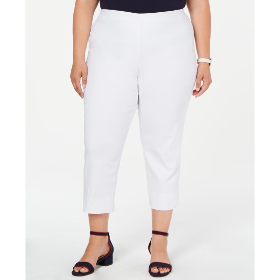  Womens Plus Chelsea Tummy Slimming Natural Waist Capri Pants, White, 16W