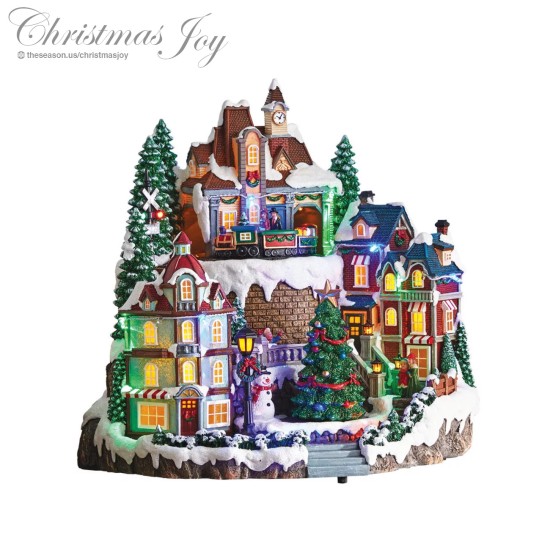  Pre-lit Holiday Village Decor Animated Tree and Train with Music, 12″