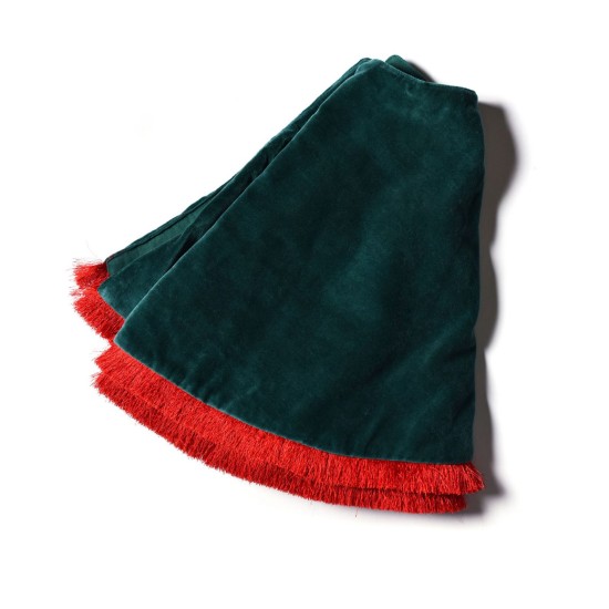  by Laura Johnson Velvet Tree Skirt with Trim, Green, 60