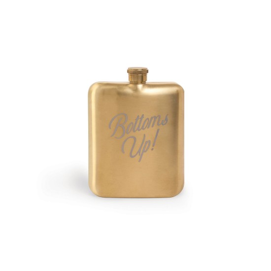 Designworks Barware Hip Flask “Bottoms Up”, Gold, 6 oz