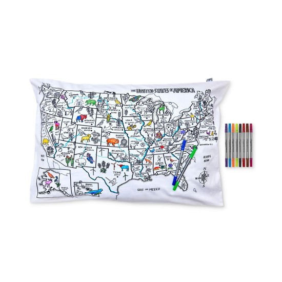  US Map Pure Cotton Soft Pillowcase, White, 20″ x 30″
