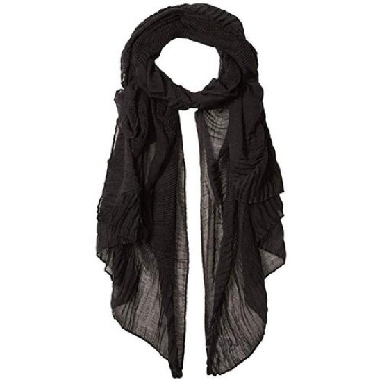  New York Solid Pleated Edge Oblong (Black) Scarves, Black, One Size