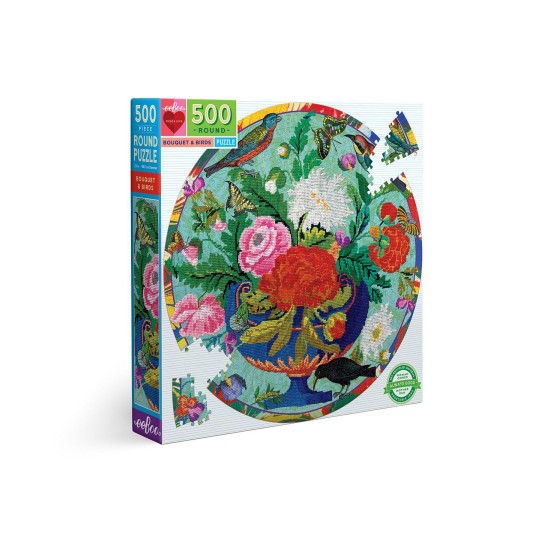  Bouquet and Birds 500 Piece Round Puzzle