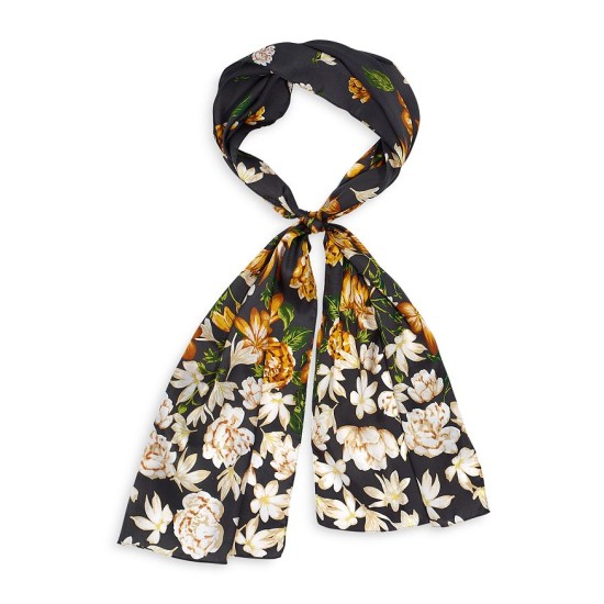 Falling Floral Silk Oblong Scarf, Brown