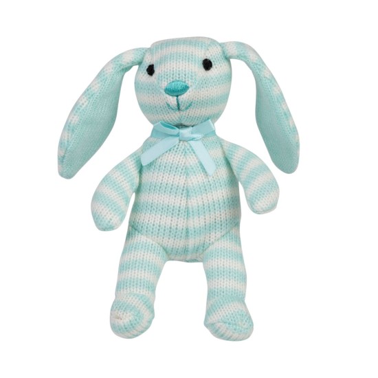  Babies Textured Stripe Floppy Bunny Plush Toys, Blue, 4”