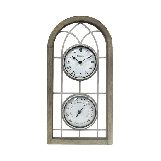 FirsTime & Co. Farmhouse Arch Outdoor Clock, 20″ x 10″ Rustic Brown, Antique Silver