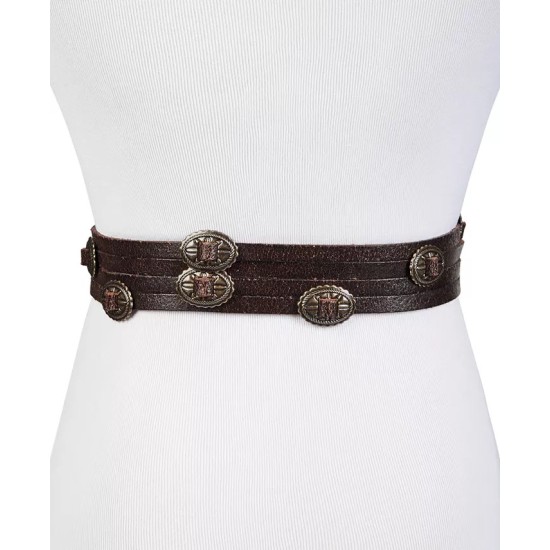 Frye And Co Concho Swag Leather Waist Belt, XL,Brown