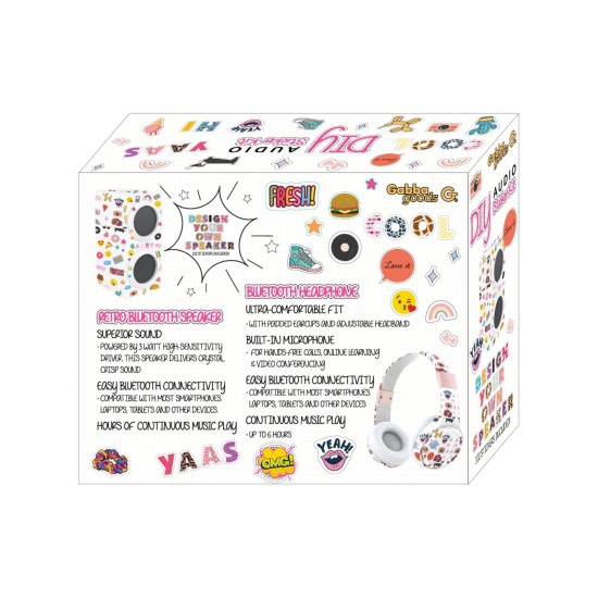  Diy Patch Kit With Headphones, A Bluetooth Speaker, And A Sticker Sheet To Design It Yourself