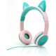  Kids SafeSounds Cat Led Light-Up Wired Headphones, Green/Pink