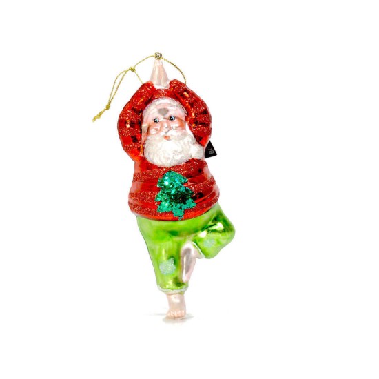 Glass Yoga Santa Ornament