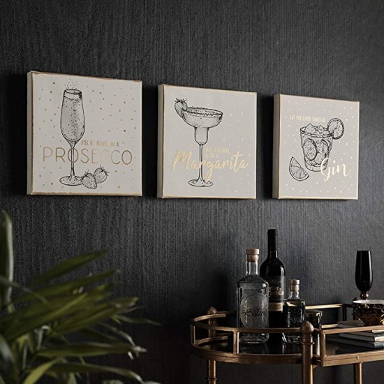 Graham & Brown Drinks Collection Wall Art, Black/White/Gold