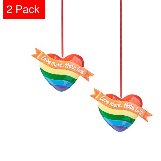  Love is Love Love More Hate Less Heart Ornament, Set of 2