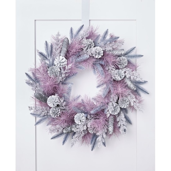  Royal Holiday Wreath with Silver-Tone & Purple Pine Needles
