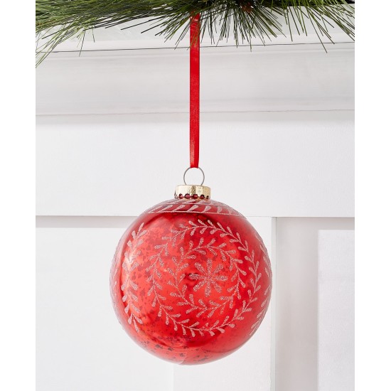  Ruby Red Holiday Oversized Red Flocked Floral Ball Ornament