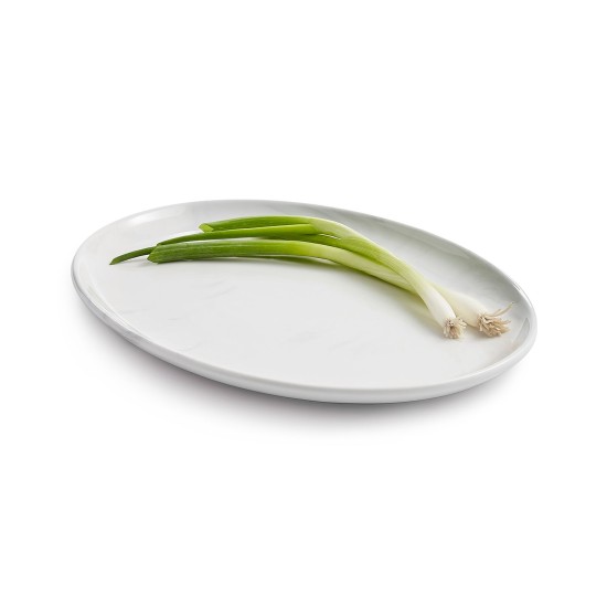  Modern Marble-Look 14″ Oval Platter, White