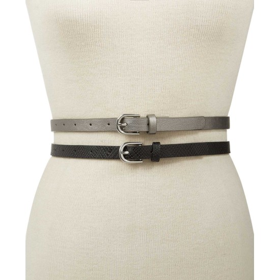  2-for-1 Embossed & Solid Belts (Black, L)