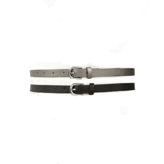  2-for-1 Solid Belts (Black/Silver, S)