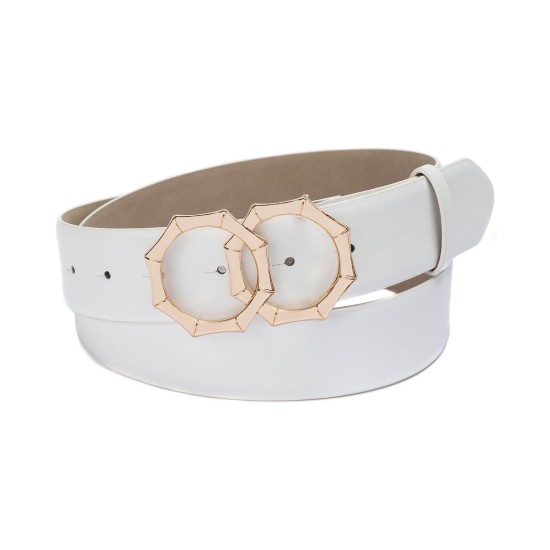  Concepts Double-Circle Bamboo-Buckle Belt, White, Large