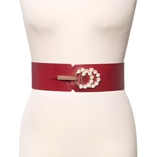  Concepts Embellished Stretch Belt, Dark Red, Small/Medium