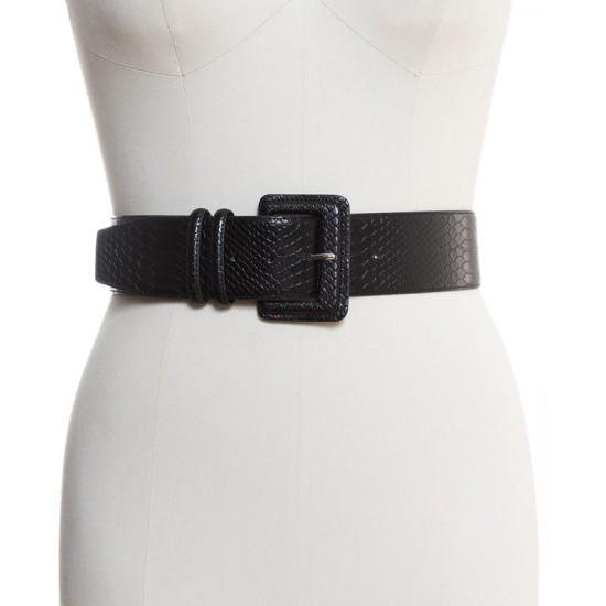  Concepts Snakeskin-Embossed Stretch Belt, Black, Small/Medium