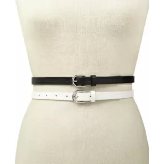 INCInternational Concepts Womens 2-for-1 Embossed Solid Belt (White/Black, L)