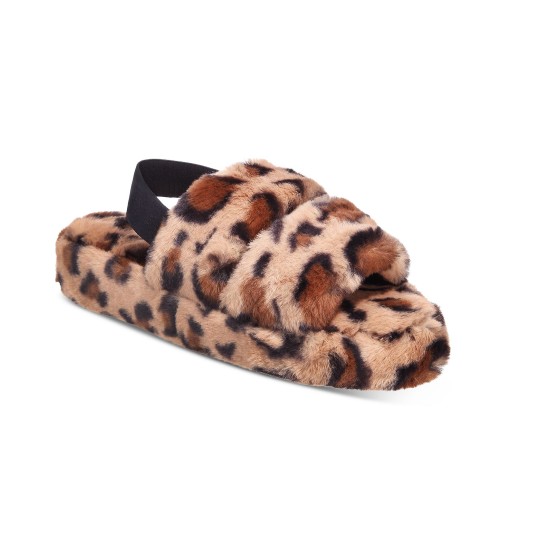 Jenni Womens Plush Faux Fur Slide  Leopard, Medium/Large