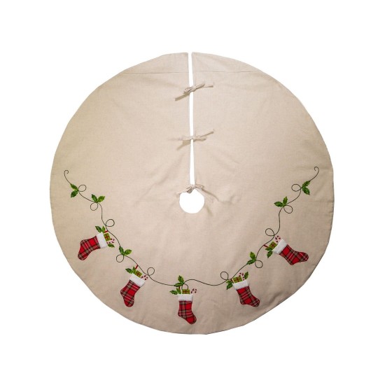  54″ Patchwork Tree Skirt, Ivory/Red/Green