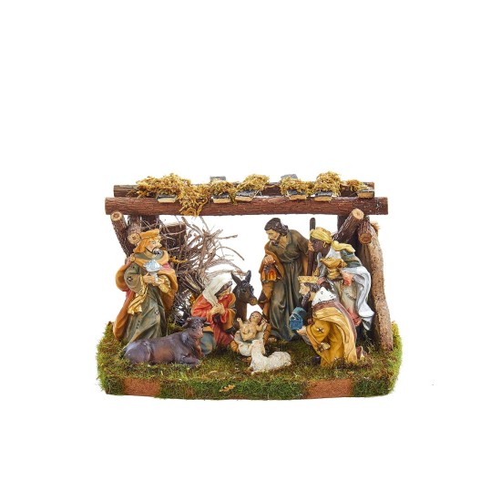  Nativity Set with 9 Figures and Stable, Brown