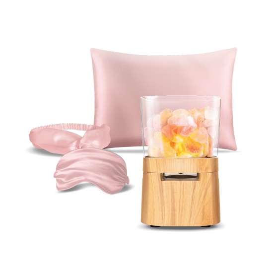  Wireless Bluetooth Speaker Lamp with Himalayan Salt + Satin Sleep Kit, Pink