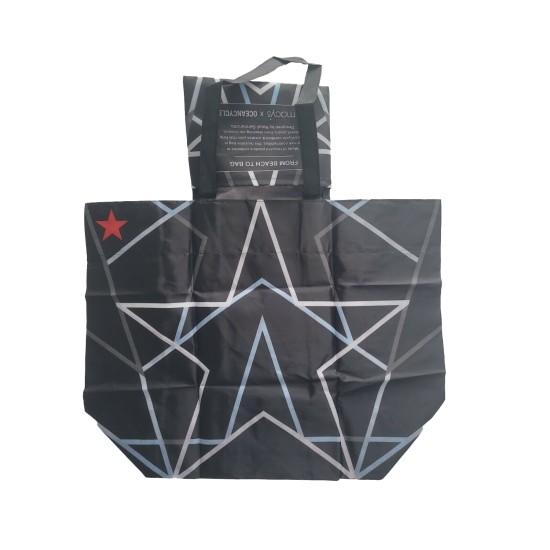 Macys X Oceancycle from Beach to Bag 1 Reusable Shopping Tote Bags Choose Style, Blue Black, Large, Black- Star, Large