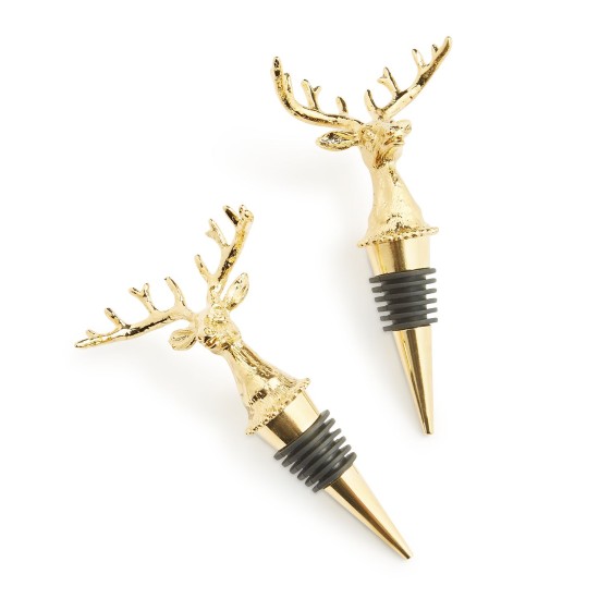  Holiday Reindeer Bottle Stoppers, Set of 2, Gold
