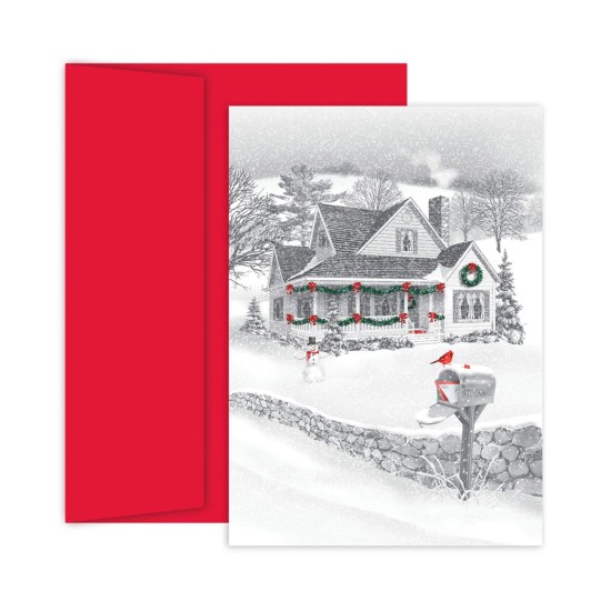 Cards Pencil Sketch Winter Scene Holiday Boxed Cards 18-count