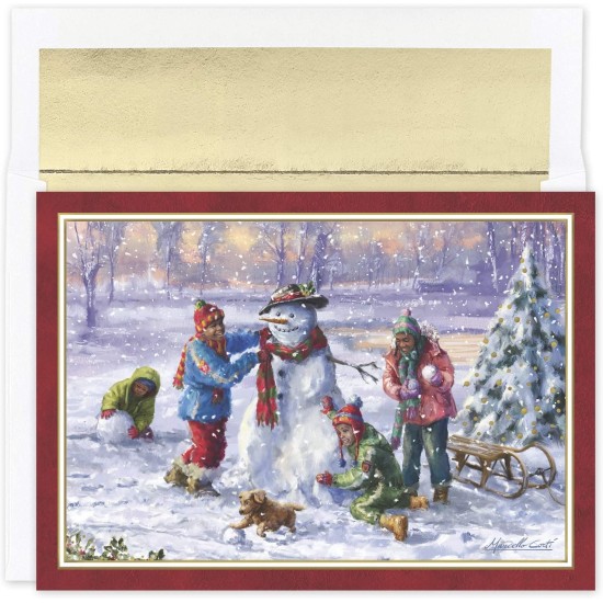  Holiday Collection 18-Count Boxed Christmas Cards With Foil-Lined Envelopes, 7.8″ x 5.6″, Building Frosty