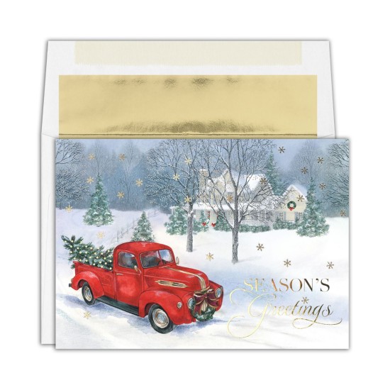  Vintage-Like Truck Scene Holiday Set of 18 Boxed Cards, Multicolor