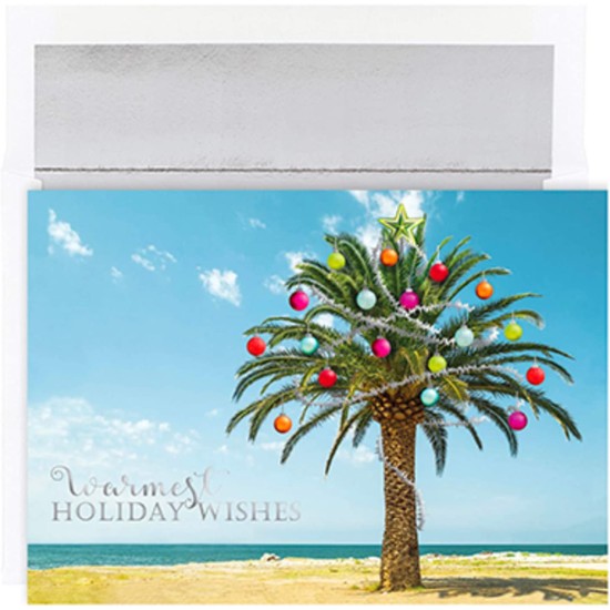 Warmest Wishes 18-Count Christmas Cards, Decorated Palm Tree, 7.87″ x 5.62″ (919700)