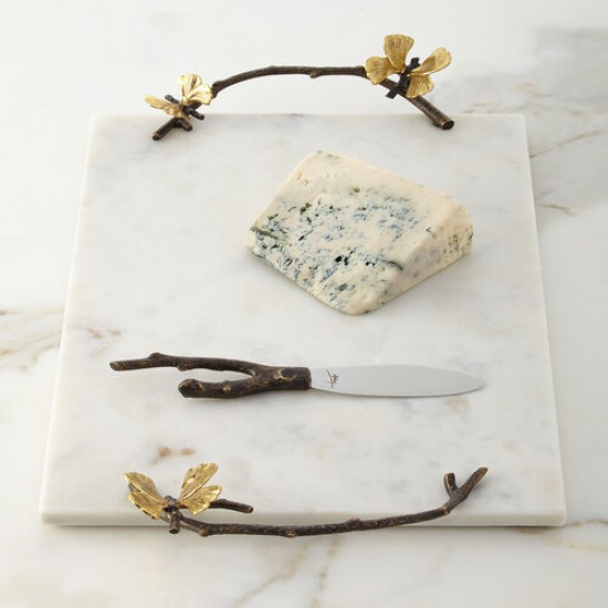  Butterfly Ginkgo Cheeseboard with Knife White