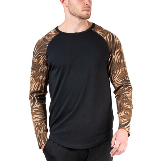  Mens Kaede Printed Colorblocked Raglan Sleep T-Shirt, Charcoal, Large