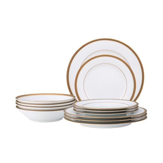  Charlotta Gold/White 12 Pc Dinnerware Set