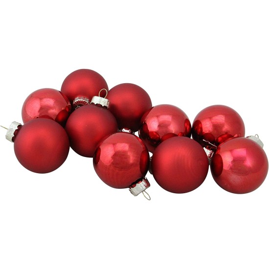  – 10-piece Shiny And Matte Red Glass Ball Christmas Ornament Set