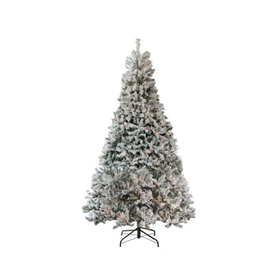  7.5′ Pre-Lit Heavily Flocked Medium Pine Artificial Christmas Tree, Clear Lights