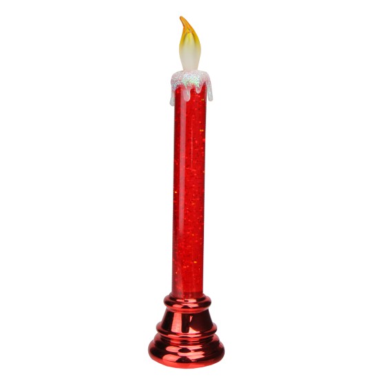  9.25 in. Red LED Battery Operated Glittered Flameless Christmas Candle Lamp