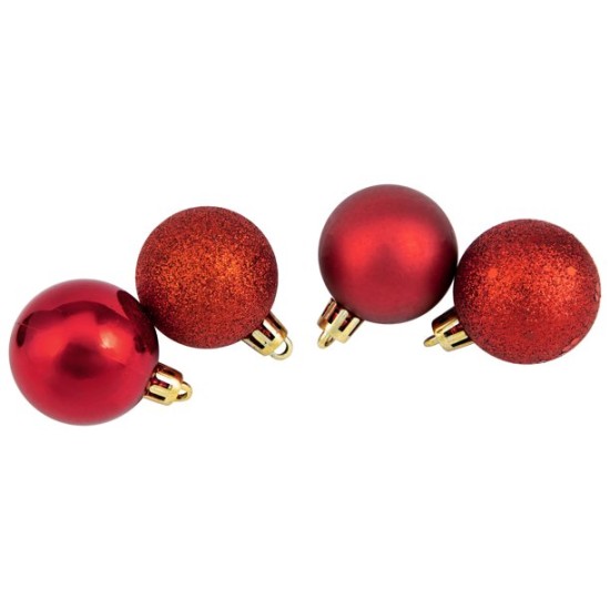  96 Count 4-Finish Shatterproof Christmas Ball Ornaments, 1.5″, Red Hot