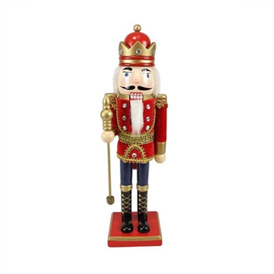  Decorative Wooden Christmas Nutcracker King with Scepter, 14″, Red/Blue/Gold