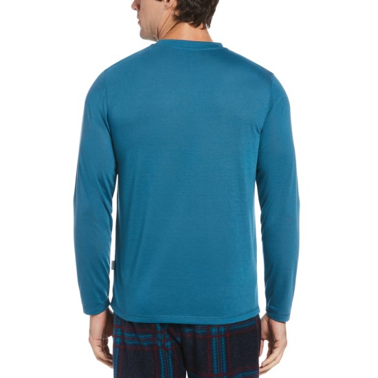  Portfolio Mens Portfolio Jersey Long-Sleeve Pajama T-Shirts, Blue, Medium