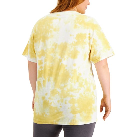  Plus Trendy Tie-Dyed Cotton Graphic Print T-Shirt, 2X, Yellow