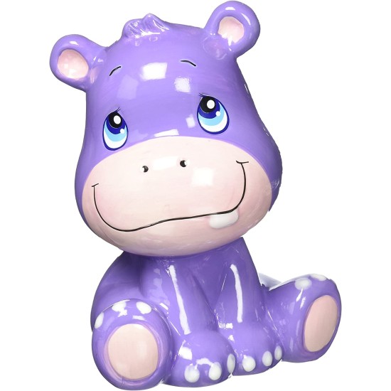  Precious Paws Hippo Ceramic Bank, Purple,5 x 5 x 8