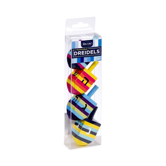  Striped Multicolor Hand Painted Dreidels – Perfect Colorful Chanukah Dreidels Gift for Kids! Hanukkah Gifts – Set of Four