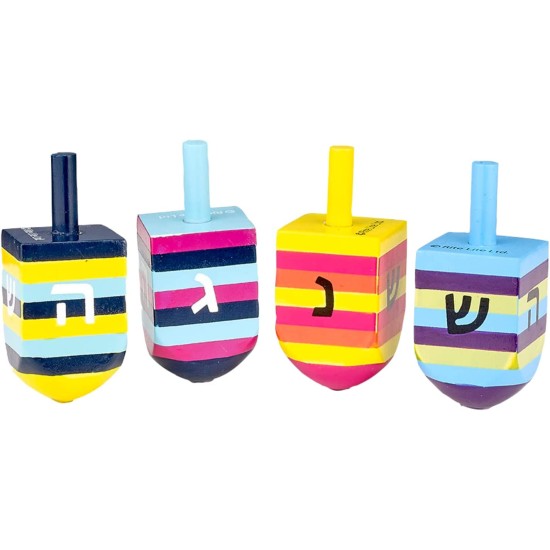  Striped Multicolor Hand Painted Dreidels – Perfect Colorful Chanukah Dreidels Gift for Kids! Hanukkah Gifts – Set of Four