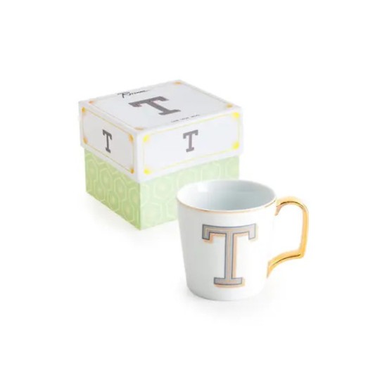  Monogram Porcelain Coffee Mug, Size One Size - White, Letter T, Mug